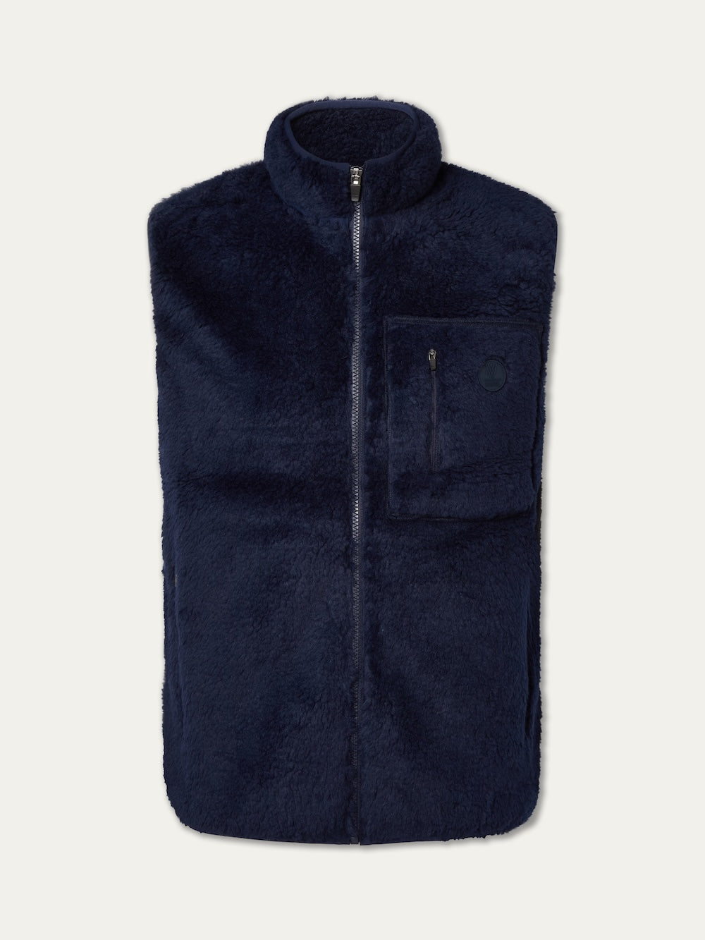 We Norwegians | FW25 | Mens Kebnekaise Vest_Navy blue | A fleece vest with a front zipper opening, zipped chest pocket and side pockets | Shot against an off-white background